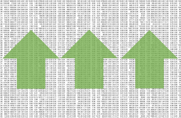复杂的数据电子表格，绿色箭头表示积极的业务势头和利润图片下载