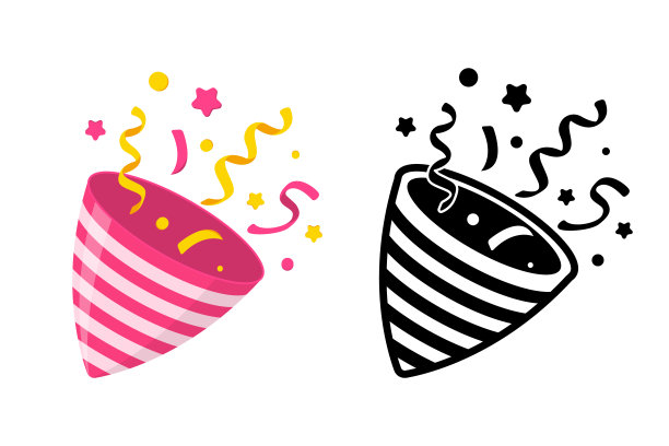 用五彩纸屑炸开派对礼盒。派对礼花表情符号图标。庆祝任何节日的要素。派对礼花图标。孤立在白色上。矢量图图片下载