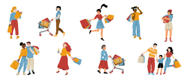 人们购物平集隔离在白色上图片下载