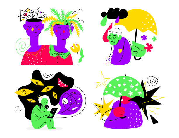 问题和社会互动-平面设计风格的插图集图片下载