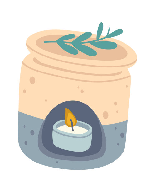 香薰平面图标香薰灯与燃烧的蜡烛图片下载