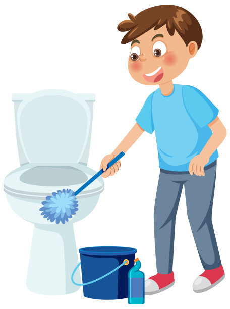 卡通人物的孩子打扫卫生图片下载