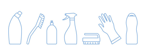 一套家庭清洁产品轮廓图标-矢量插图图片下载