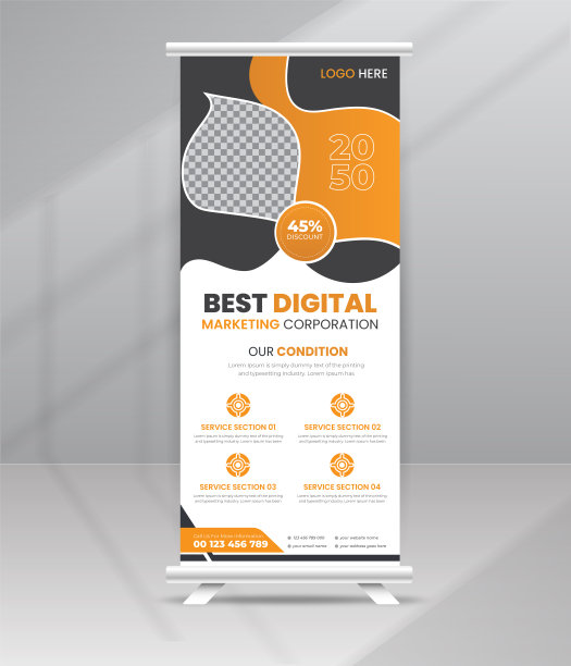 数字营销卷起横幅，海报，旗帜Standee设计模板为企业业务机构图片下载