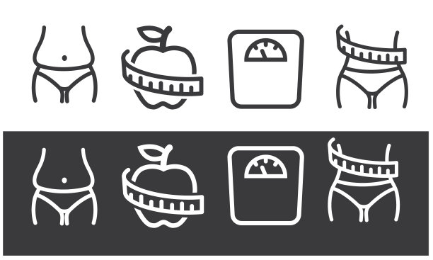 线性图标瘦身，减重图标，矢量。图片下载