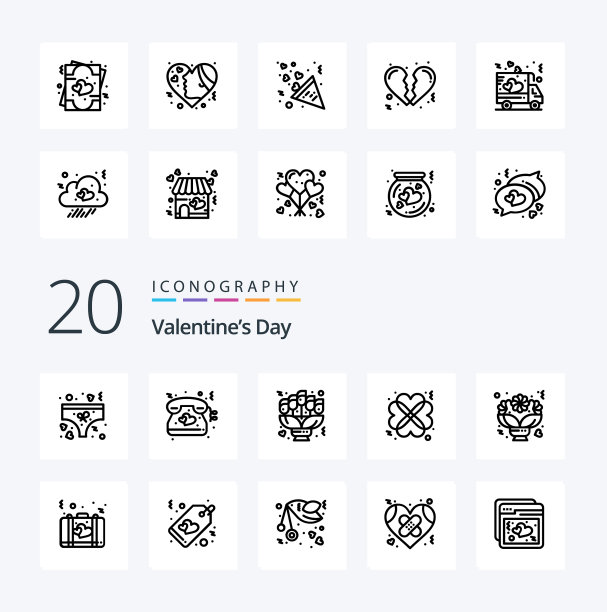 20 .情人节线图标包像花束图片下载