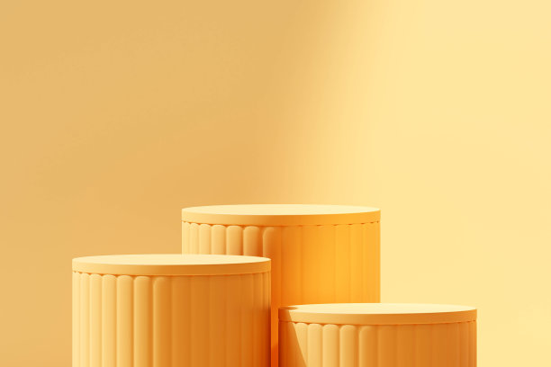 黄色产品展示台子与灯光空场景产品展示模型抽象背景概念三维渲染图片下载