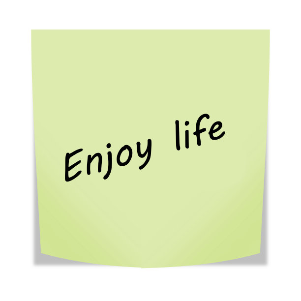 享受生活3d插图贴笔记提示与剪辑路径图片下载