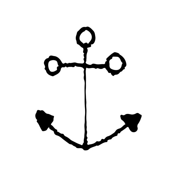 船锚图标。黑色墨水轮廓线性剪影。前视图。矢量简单平面图形手绘插图。白色背景上的孤立物体。隔离。图片下载