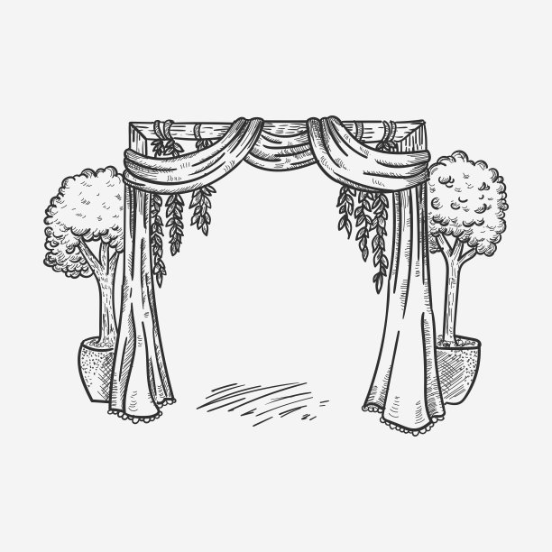 户外或花园婚礼仪式装饰拱矢量手绘插图图片下载