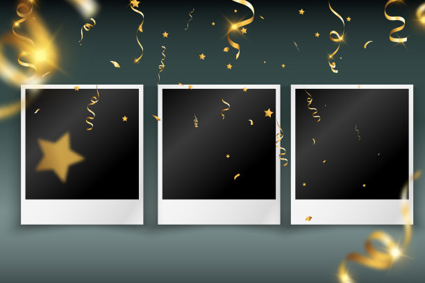 祝贺相框与闪亮的金粉和灯光效果。图片下载