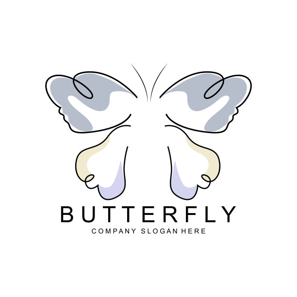 蝴蝶标志设计，美丽的飞行动物，公司品牌图标插图，丝网印刷，沙龙图片下载