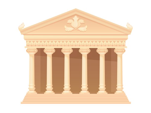 希腊神庙。古代卫城帕特农神庙的建筑还是罗马法律和司法院的房屋，罗马宫殿建筑用大理石柱石结构，巧妙的矢量插图图片下载