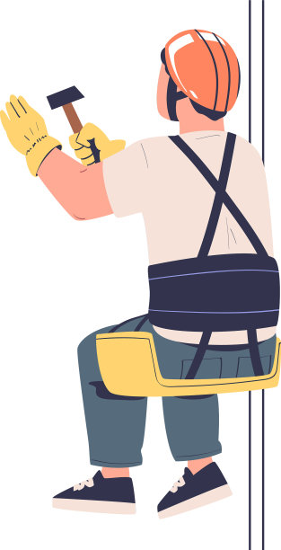 吊着锤子的人在高处工作图片下载