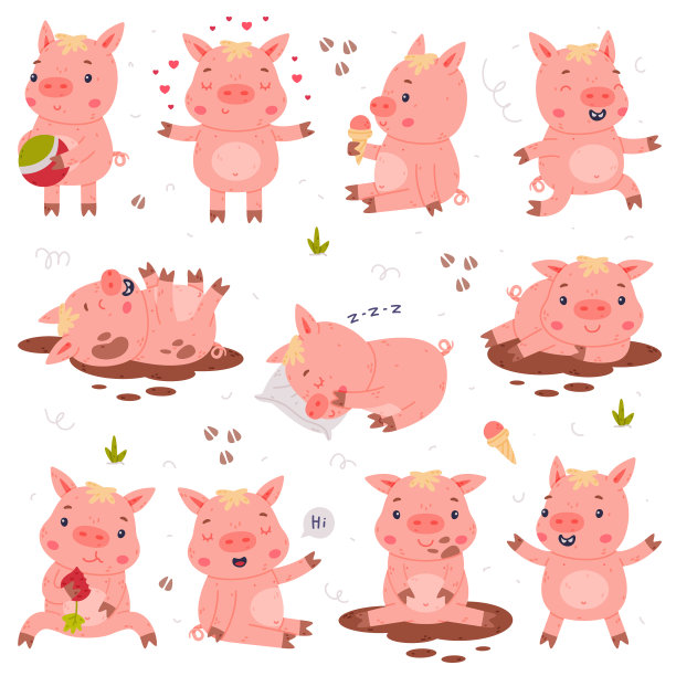 有趣的粉红猪角色不同图片下载