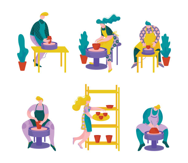 有男女陶艺家的陶器作坊图片下载