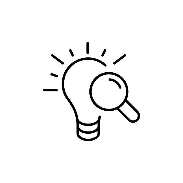 理念线图标。灯泡，闪耀，放大镜，思想，光，电，理论，猜想，理解。思维的概念。矢量黑线图标在白色背景图片下载
