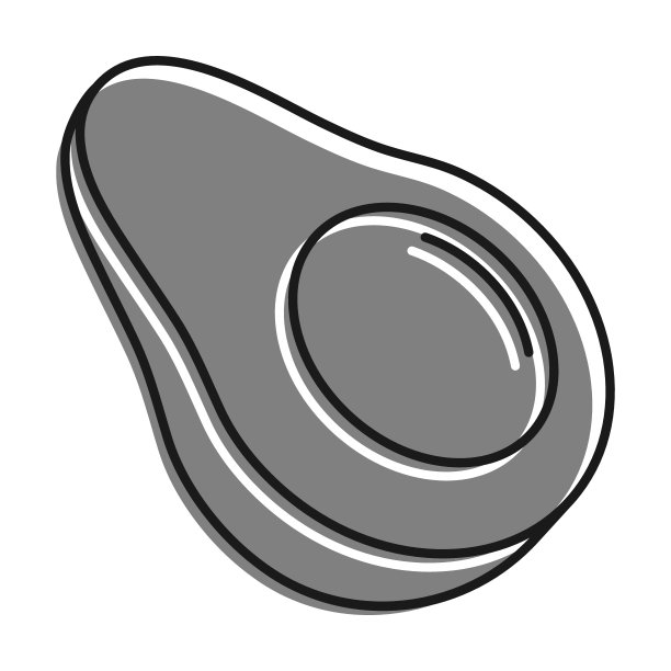 线性填充灰色图标，鳄梨水果切成两半与种子在中间。异国情调的水果。简单的黑白矢量隔离在白色背景上图片下载