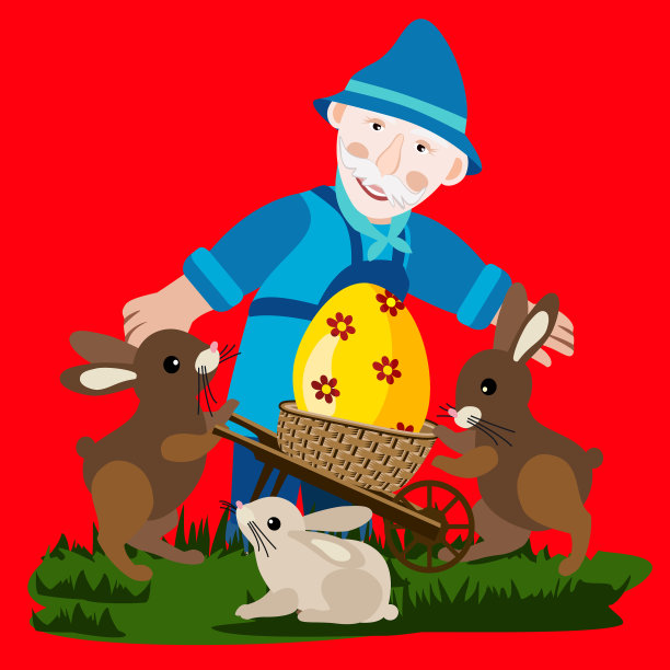 矢量复活节动机与兔子插图。图片下载