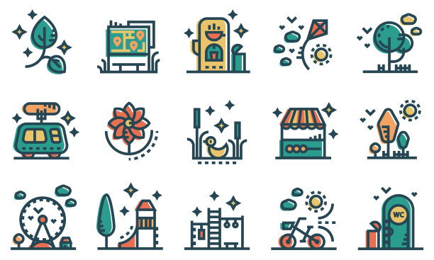 公共公园图标集。图片下载