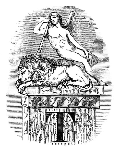 字母T，男性天使和柱子上的狮子，古罗马图片下载