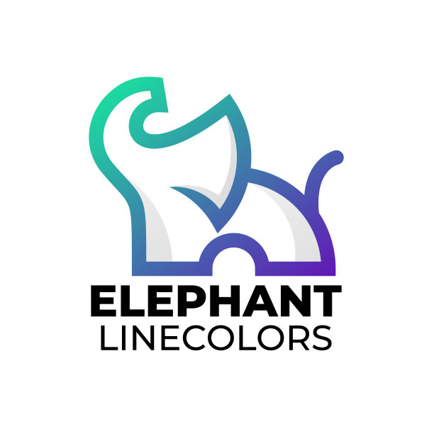 大象线条艺术色彩设计矢量插图符号图片下载