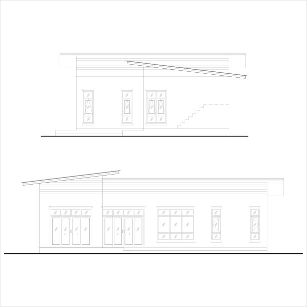 私人住宅立面剖面图，建筑技术详图，矢量蓝图图片下载