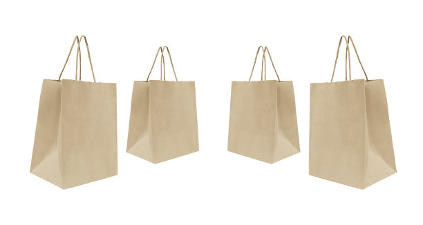 白色背景上有把手的折叠纸袋图片下载