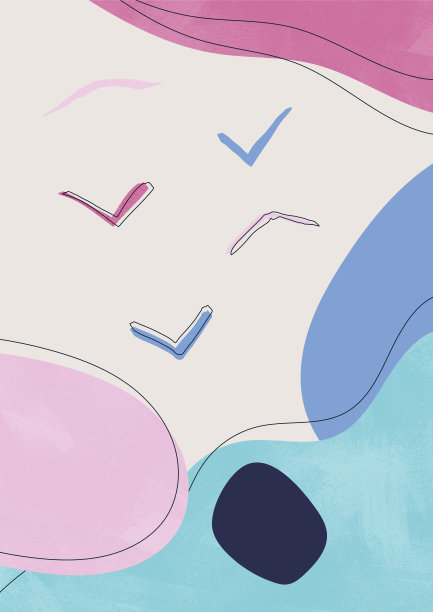 抽象的风景和飞鸟与柔和的色彩。时髦的现代艺术作品在波西米亚风格的印刷和海报。图片下载