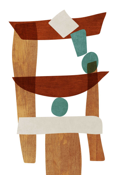 抽象的拱门，重叠和不平衡的形状与木材和岩石纹理。印刷，海报和艺术产品。图片下载