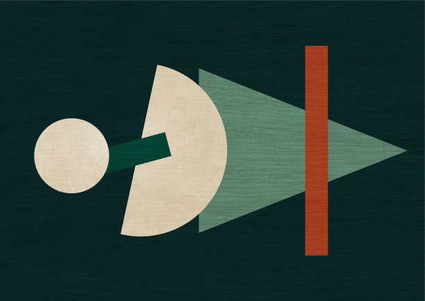 抽象的形状在木头画布上喜欢。几何艺术作品与大地色调。横向艺术插画，包豪斯和至上主义的灵感。印刷，海报和艺术产品。图片下载