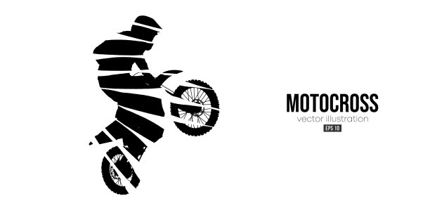 一个摩托车越野骑手的抽象剪影，男人正在做一个魔术，孤立在白色背景上。Enduro摩托车运动运输。矢量图图片下载