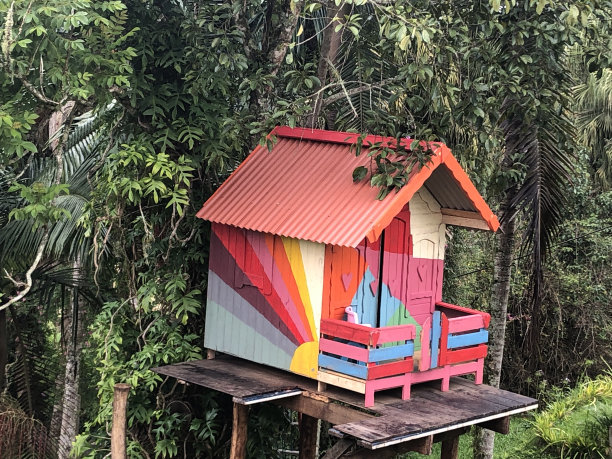 孩子们的房子悬挂在树叶下图片下载