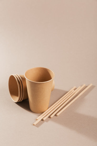 由竹木和纸制成的环保一次性餐具图片下载