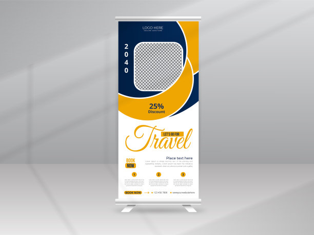 旅游促销易拉宝展架，含照片和旅行社信息图片下载