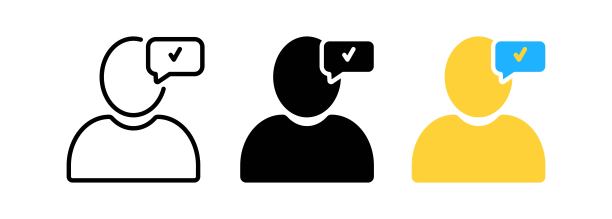 选中用户图标。连续行检查标记聊天气泡。配置头像与Tick标志。人物剪影符号。图片下载