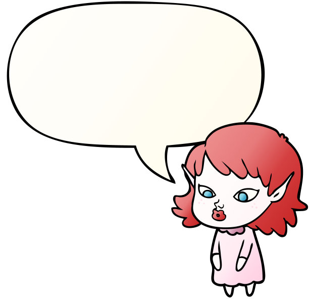卡通精灵女孩尖尖的耳朵与语音泡沫在平滑的渐变风格图片下载