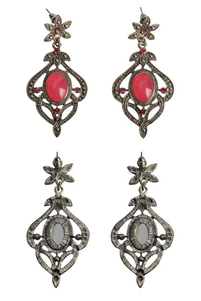 粉红色宝石的复古耳环图片下载