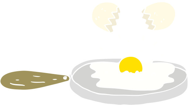 煎鸡蛋的平面彩色插图图片下载