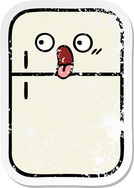 一个可爱的卡通冰箱冷冻室的心疼贴纸图片下载