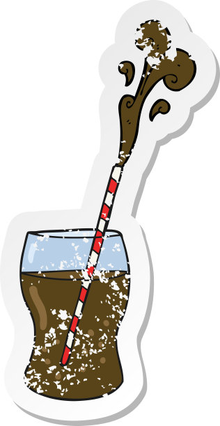 卡通碳酸饮料的复古心疼贴纸图片下载