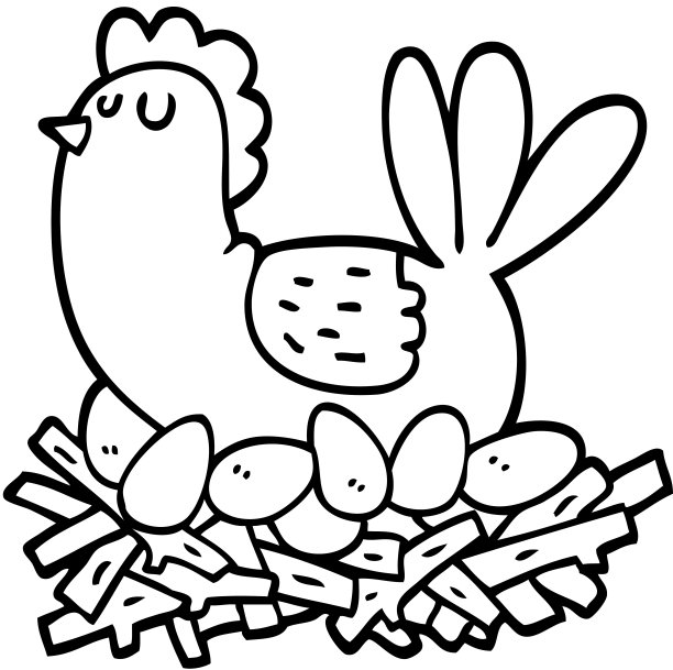 鸡蛋窝上的黑白卡通小鸡图片下载