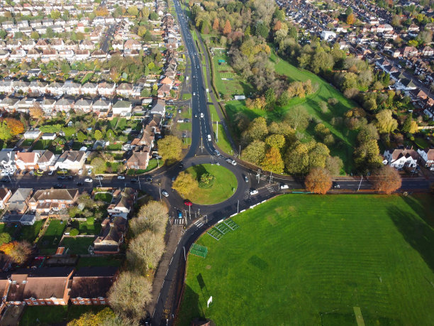 英国城镇和住宅的高角度视图图片下载