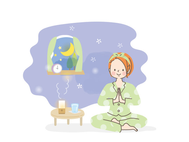 女人睡前做瑜伽的插图图片下载