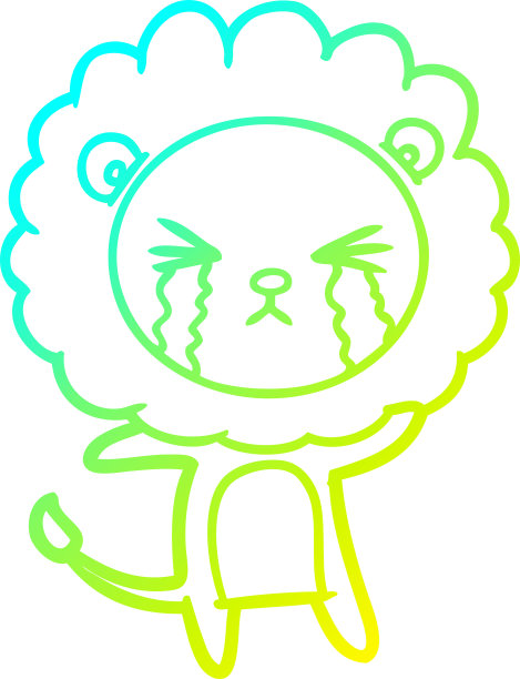冷梯度线画的卡通哭泣的狮子图片下载