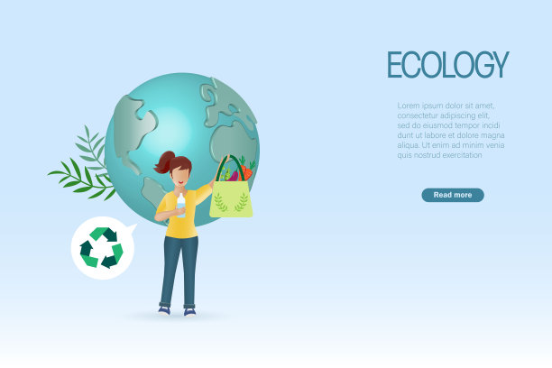 妇女手持重复使用的布袋和回收瓶。爱护地球和生态，消除浪费和污染，创造可持续的环境。图片下载