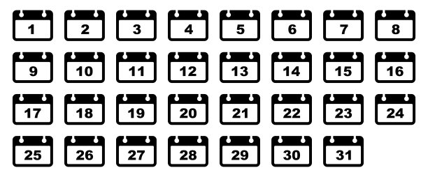 日历图标集矢量插图图片下载