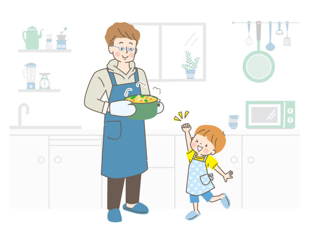 插图的父母和孩子做饭图片下载