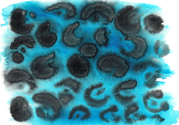 水彩动物印刷的猎豹。手绘水平插图。白纸上的蓝色和黑色图片下载