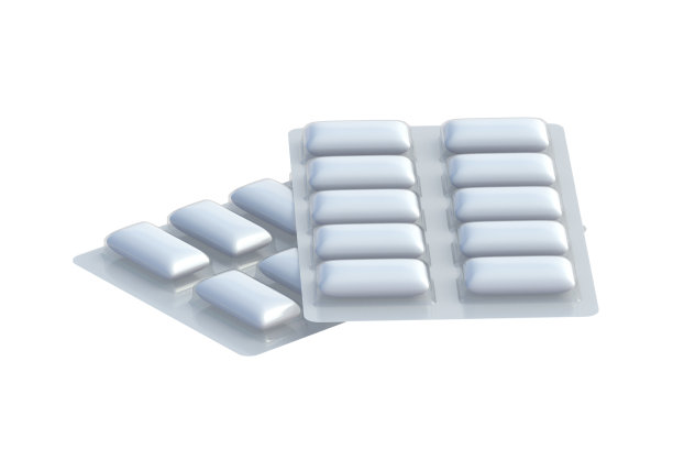 在白色背景上隔离的水泡包装口香糖。薄荷泡口香糖。三维渲染图片下载